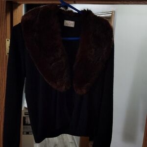 Vintage black du pont virgin orlon mink collar sweater jacket